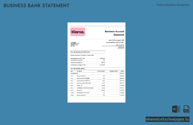 Klarna Bank Firmenkontoauszug (Word- und PDF-Beispiel)